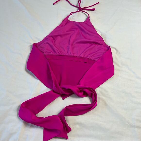 DO+BE Women's Medium Hot Pink Barbiecore Crop Halter Top Ties Around Back Shirt - Picture 6 of 7